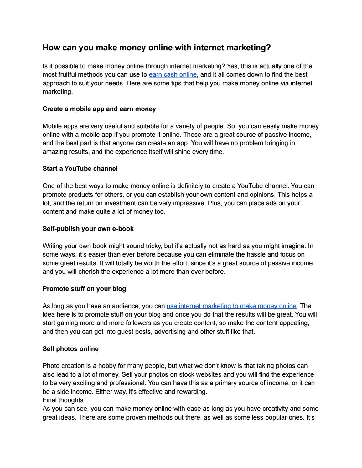 internet marketing and make money